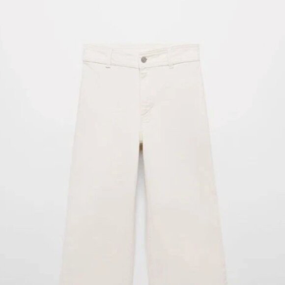 MANGO Off White Culotte High-Rise Wide Leg Pants Raw Hem Size 6 NWT - Picture 3 of 6